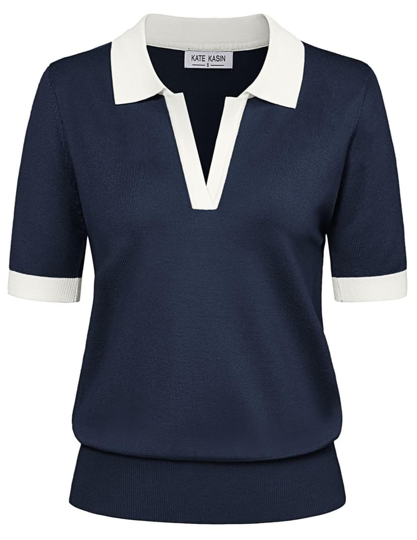 Women's Short Sleeve Classic V Neck Collared Casual Polo Sweater Tops | Basic Lightweght Knitted Fashion Work Business Formal Daily Wear Versatile Pullover Shirts