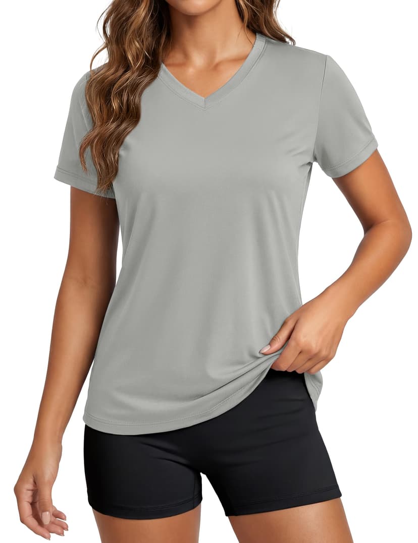 MAGCOMSEN Women's Workout Tops Short Sleeve UPF 50+ Athletic Shirts Quick Dry V-Neck T-Shirt Moisture Wicking Gym Tee