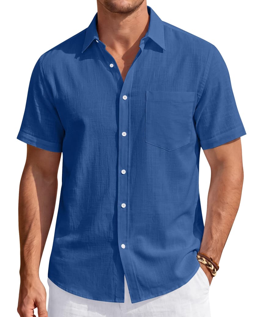J.VER Men's Linen Short Sleeve Shirts Cotton Casual Lightweight Button Down Shirt Beach Vacation Summer Tops with Pocket