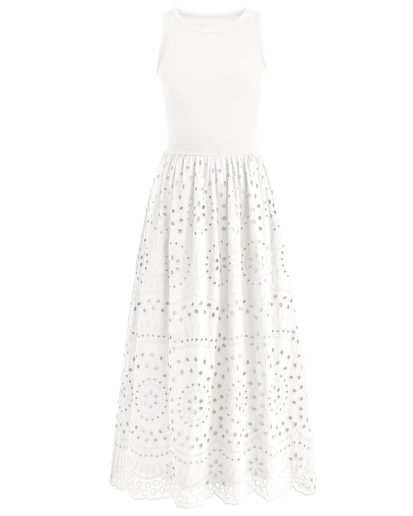 dowerme Women Summer Dresses 2026 Casual Sleeveless Crewneck A-Line Boho Lace Eyelet Cotton Tank Maxi Dress with Pockets