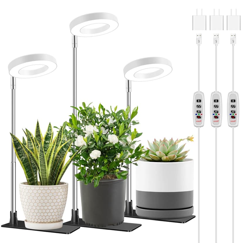 Aokrean Grow Light, Full Spectrum Plant Lights for Indoor Growing with Base | 48 LEDs Halo Plant Light for Small Plants, Base/Soil Insert, 6.5-26in Adjustable, 3 Spectra, 3/9/12H Timer, 10 Brightness