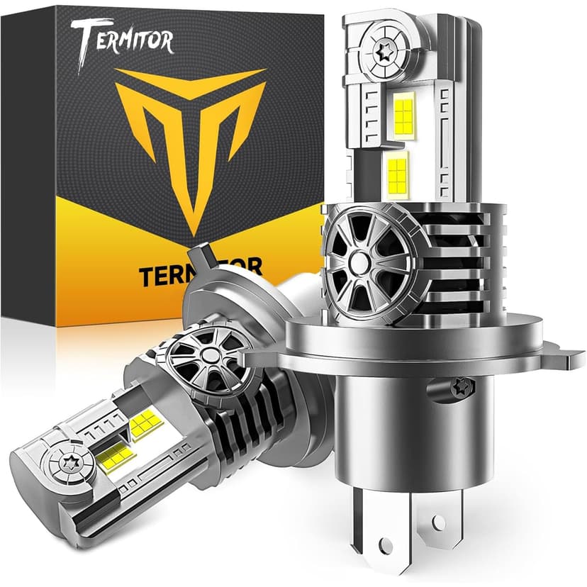 Termitor Upgraded H4/9003 Light bulb Hi/Low Beam, 60000LM 12X Super Brighter, 6500K Cool White, HB2 Driving Light Bulbs with Cooling Fan, 1:1 Mini Halogen Size, Plug and Play, Pack of 2