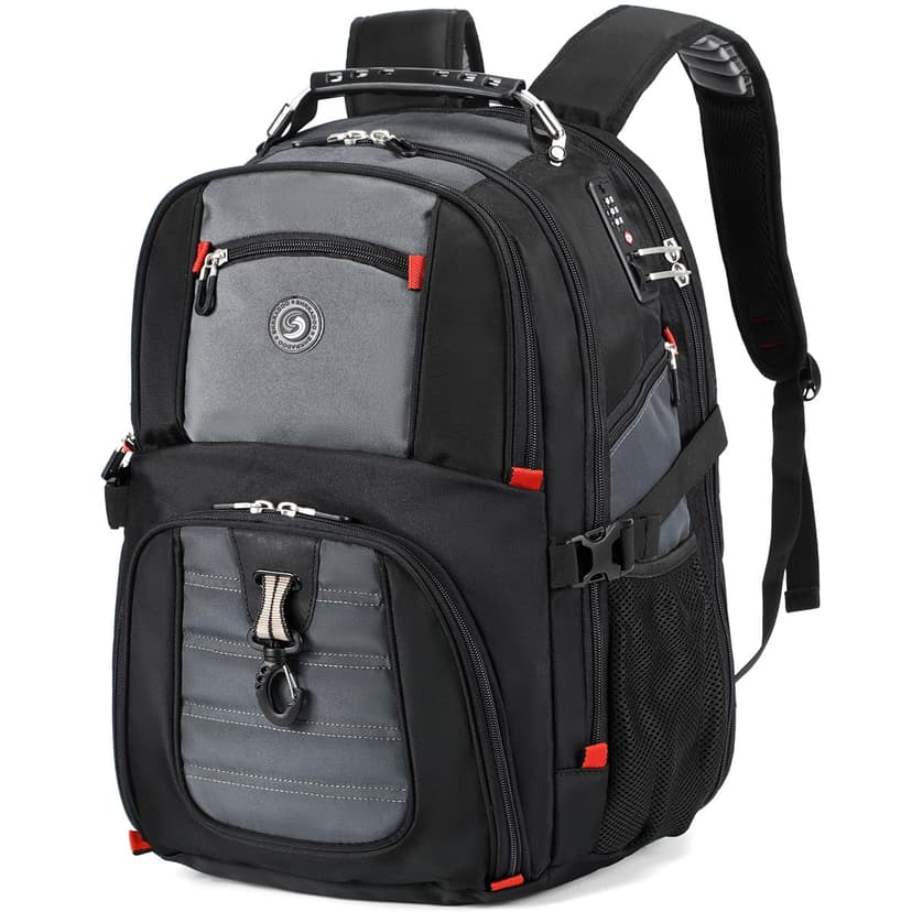 SHRRADOO Extra Large 50L Travel Laptop Backpack with combination lock, College Backpack Airline Approved Business Work Bag Fit 17 Inch Laptops for Men Women,Grey