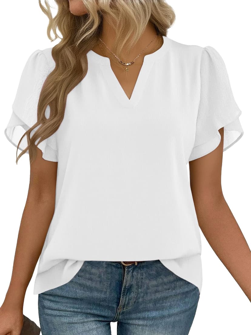 Zeagoo Womens Dressy Casual Shirts Short Sleeve V Neck Work Blouse Business Casual Summer Chiffon Tops