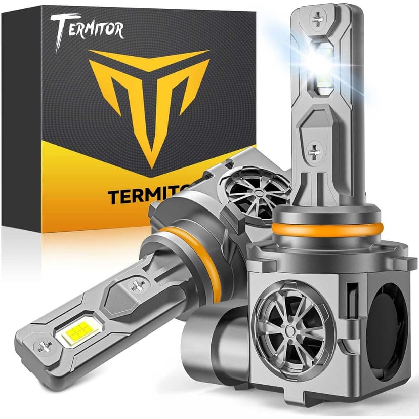 Termitor 9005/HB3 Light Bulbs, 50000LM 1000% Ultra Brightness, 6500K Cool White,1:1 Mini Halogen Size, Driving Light Bulbs with Cooling Fan, Plug and Play, Pack of 2