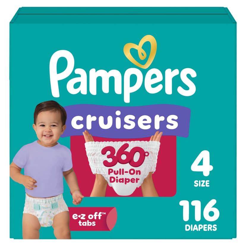 Pampers Diapers - Cruisers 360° - Size 4, 116 Count, up to 100% Leakproof Fit, Designed for Active Babies, Pull On Diaper