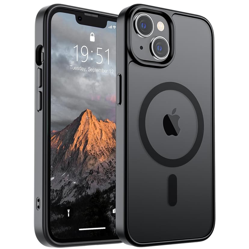 SUPFINE Magnetic for iPhone 14 Case & iPhone 13 Case (Compatible with MagSafe)(Military Grade Drop Protection) Translucent Matte Shockproof Phone Cover,Black