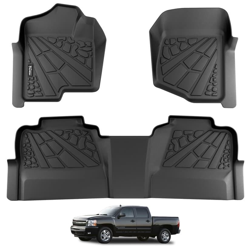 KARPAL Floor Mats for 2007-2013 Chevy Silverado & GMC Sierra 1500 Crew Cab | For 2007-2014 2500/3500 HD(Footwell Coverage), All Weather, TPE Material, Custom Fit, Floor Liners, Car Mats, Non-Slip
