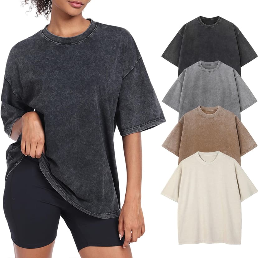 Womens Vintage Oversized T Shirts Acid Washed Baggy Cotton Tee Workout Gym Shirts Boyfriend Short Sleeve Tops