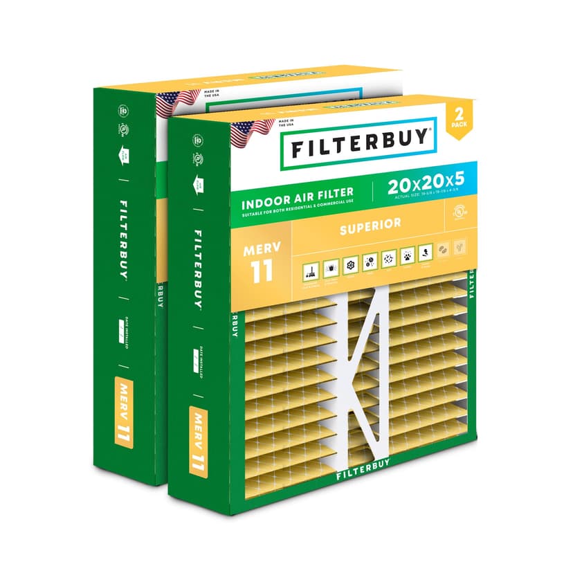 Filterbuy 20x20x5 Air Filter MERV 11 Pet & Allergy Defense (2-Pack) | Pleated HVAC AC Furnace Replacement for Honeywell FC100A1011, Lennox X0585 & More (Actual Size: 19.63 x 19.88 x 4.38)