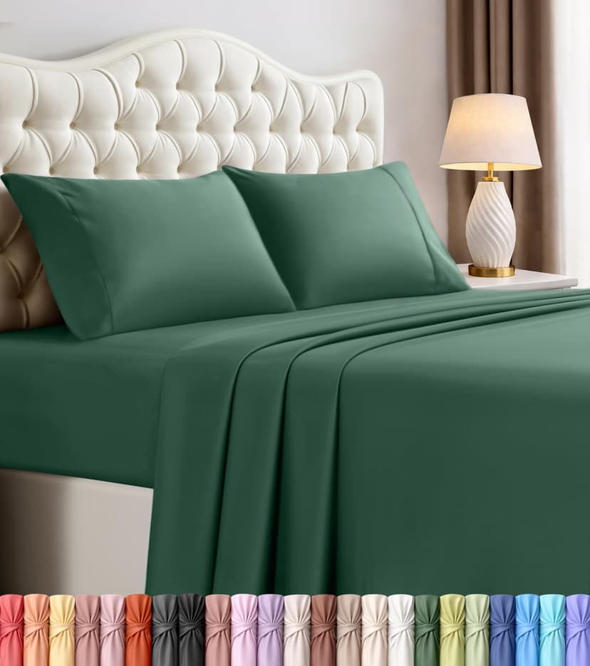 King Sheet Set, 4 Pieces 16" Deep Pocket Hotel Luxury Sheets, Emerald Green | Extra Soft Bedsheet Set, Comfy & Breathable Cooling Sheets, Wrinkle & Fade Resistant, Fitted Sheet, Flat Sheet, 2 Pillowca