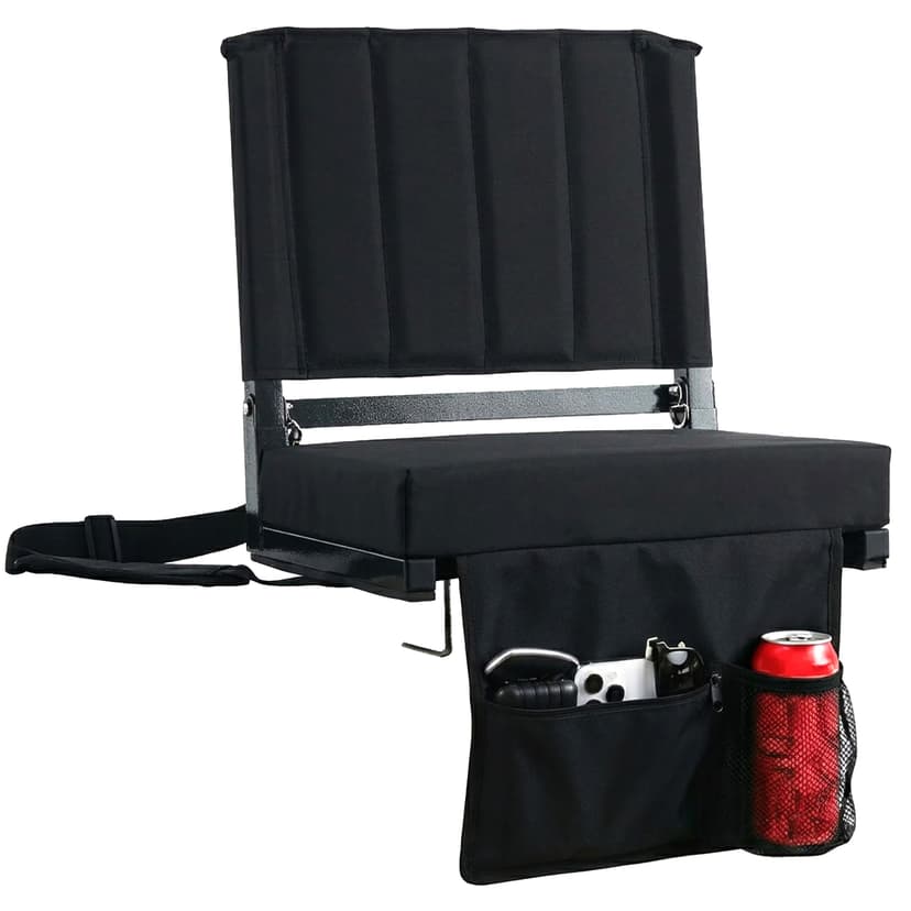 Stadium Seats with Back Support for Bleachers Game Day, Sports & Camping | 2.8" Thick Padded Bleacher Chairs with Anti-Tip Hooks & Rubber Strips, Folding Stadium Chair, Shoulder Strap & Cup Holder