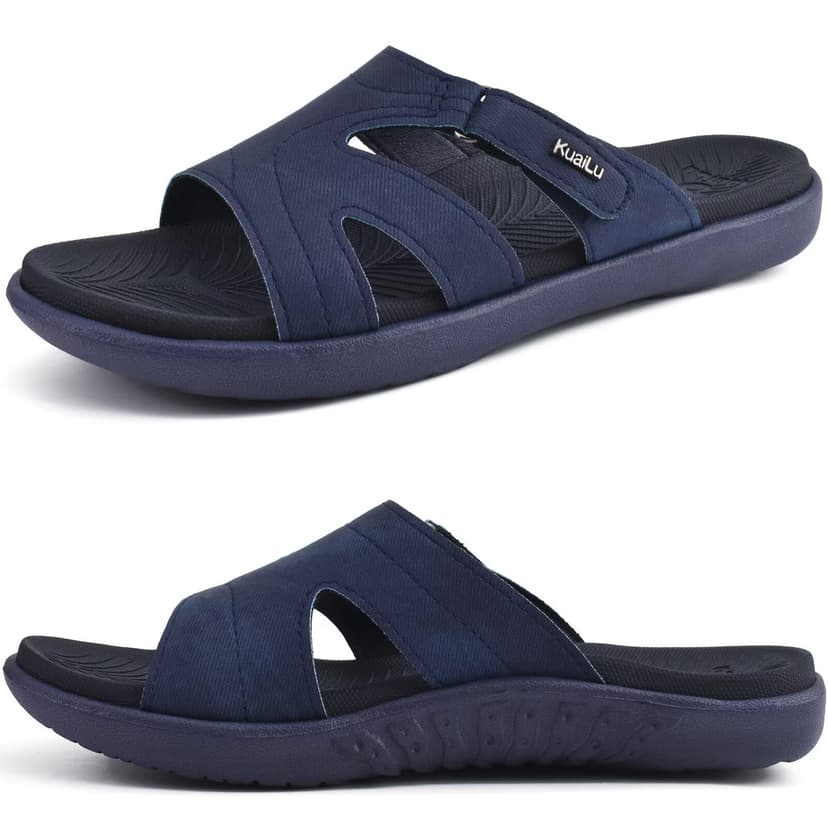 KuaiLu Womens Fashion Orthotic Slides Ladies Athletic Yoga Mat Memory Foam Walking Sandals Thick Cushion Recovery Summer Beach Slippers Comfortable Plantar Fasciitis Arch Support