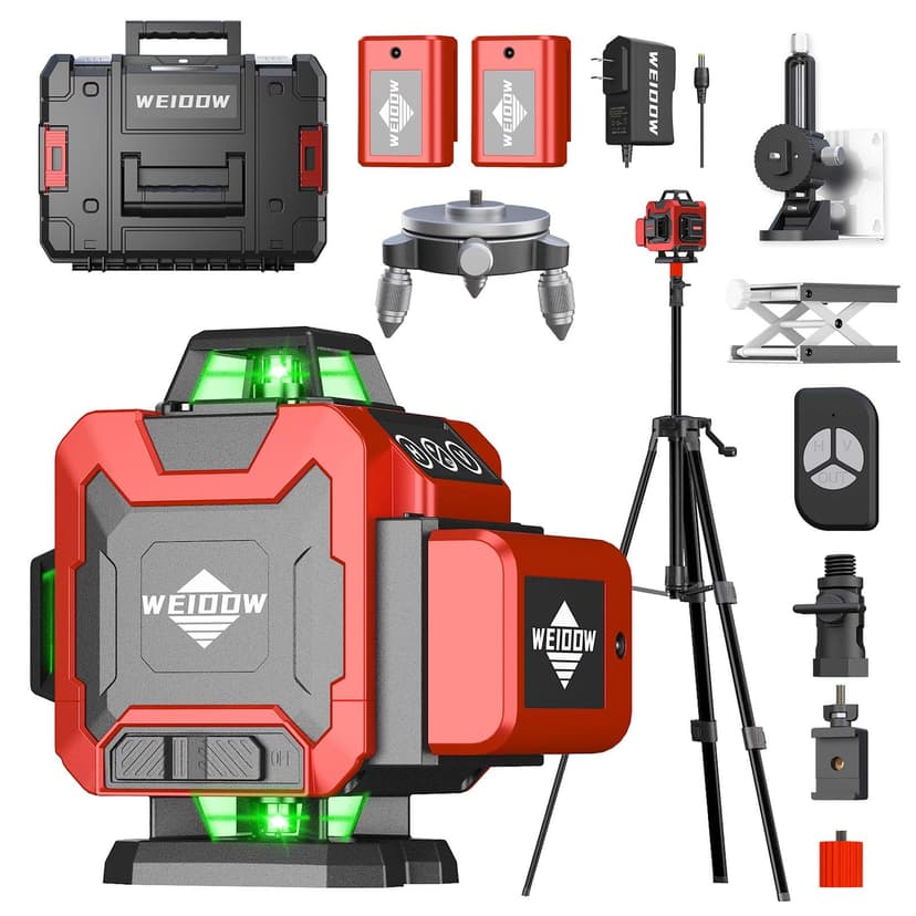 weiddw Laser Level Kit, Plastic & Aluminum, Tripod, Dual Battery, Long Life