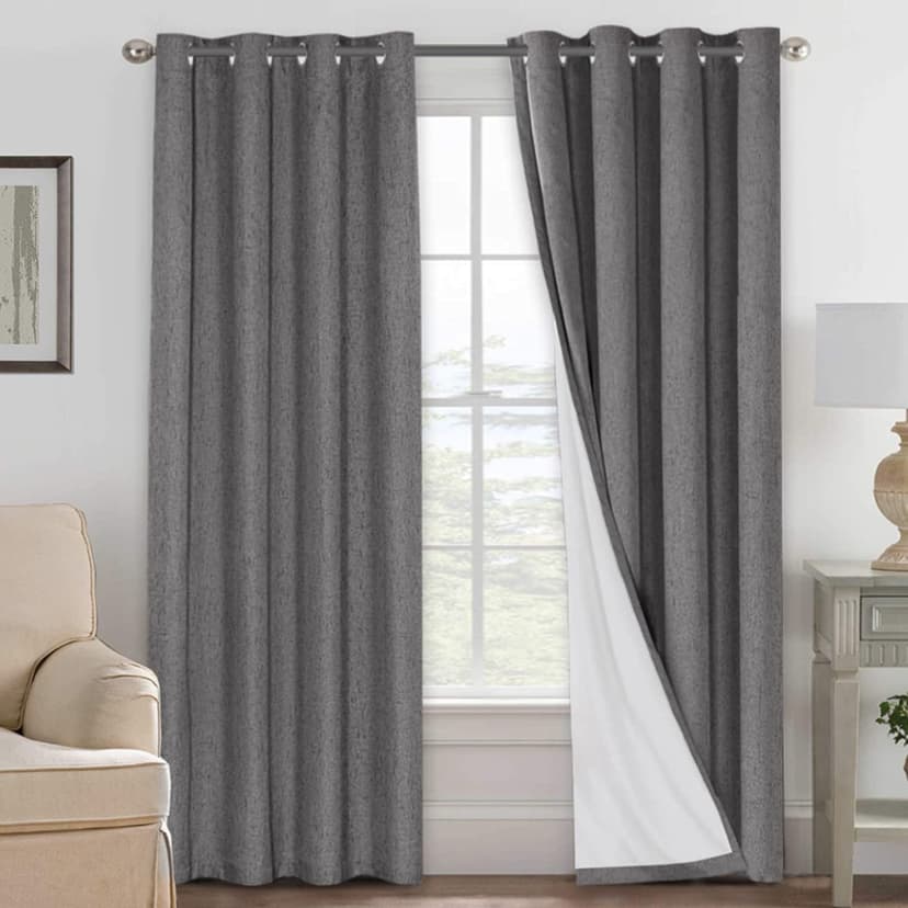 H.VERSAILTEX 100% Blackout Linen Curtains 96" L 2 Panels Grey | Total Black Out Drapes, Room Darkening Thermal Insulated, Grommet, GRS Certified, 52"W x 96"L Each for Bedroom/Living Room
