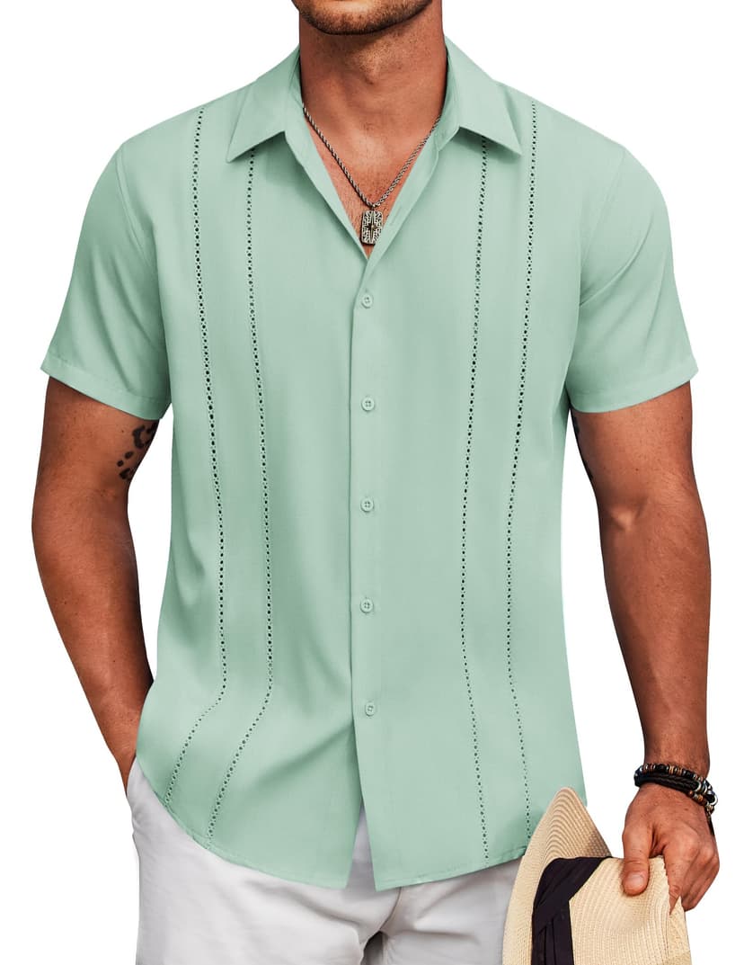 COOFANDY Mens Cuban Guayabera Shirt Short Sleeve Button Down Shirts Summer Beach Vacation Shirts