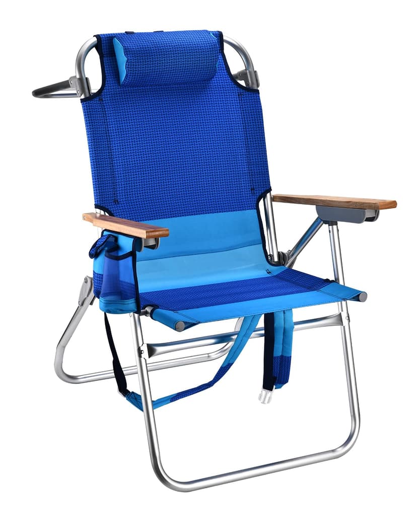 Backpack Beach Chairs for Adults Capacity 300 LBS high 5 Position Beach Chair with Pouch Straps Folding Lightweight Reclining Aluminum Wide Lay Flat Single