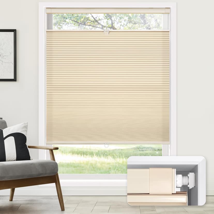 LazBlinds No Drill Cordless Cellular Shades, 22" W x 48" H, Beige | Top Down Bottom Up (TDBU) Honeycomb Shades for Home, Light Filtering Thermal Insulation Blinds for Windows