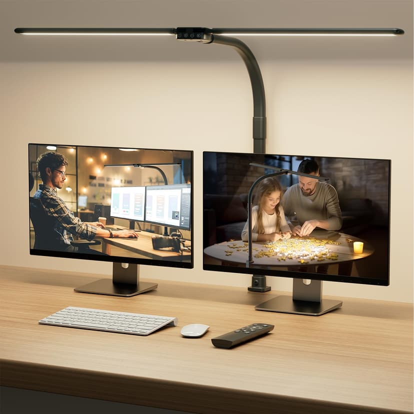 SIBRILLE LED Desk Lamp for Home Office - Dimmable Computer Desk Light with Clamp, Modern Architect Task Lamp with Color Changing, Flexible Desktop Lamp with Gooseneck for Monitor, Double Head, Black