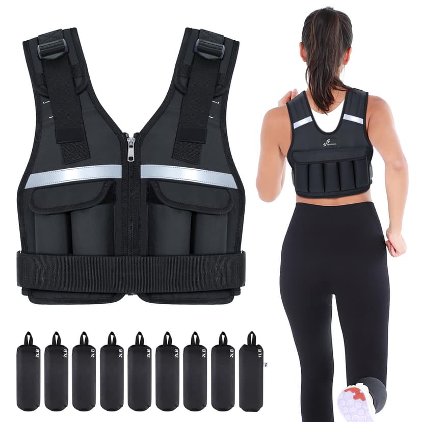 Sportneer Adjustable Weighted Vest Weights: 2-18 lbs/2-42 lbs Washable Weight Vest for Walking 16 In 1 Fast Adjust Rucking Vest for Women and Men Home Gym Running Jogging Strength Training Vests