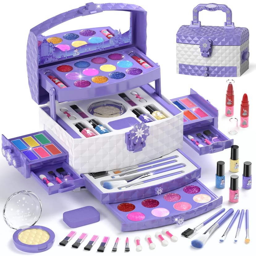 56 Pcs Kids Makeup Set for Girls, Washable Real Cosmetic Toddler Makeup Kit | 2026 New CPF Sustainable Materials, Safety & Non-Toxic, Frozen Toy Birthday Gift for 3 4 5 6 7 8 9 10 11 12 Year Old (Purp