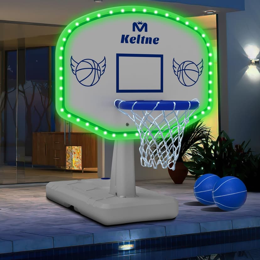 Dahivs LED Pool Basketball Hoop Poolside, Oversized Water Basketball Hoop with Super Bright Solar Lights, 34"x34"x42.2" Light-Up Swimming Pool Basketball Hoops for Kids Adults, with 2 Balls and Pump.