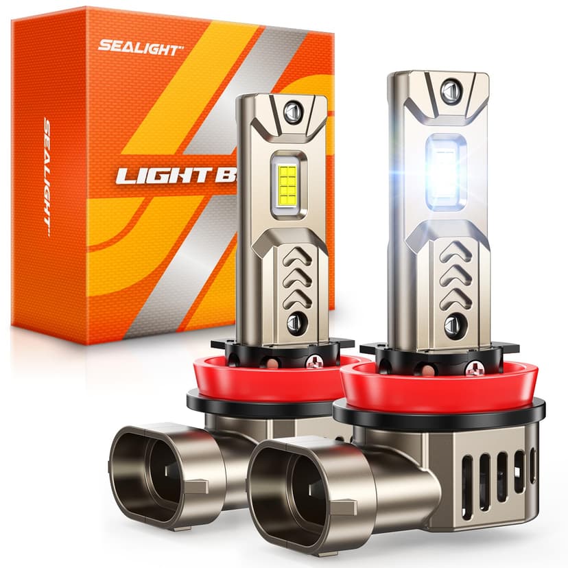 SEALIGHT 10X Super Brighter H11/H8/H9 Light Bulb than Origin, 6500K White Built-in Driver, 50000LM H9/H8/H11 LED Bulb 360° Adjustable Plug-N-Play, 70000Hrs Lifespan IP68 Waterproof, Pack of 2