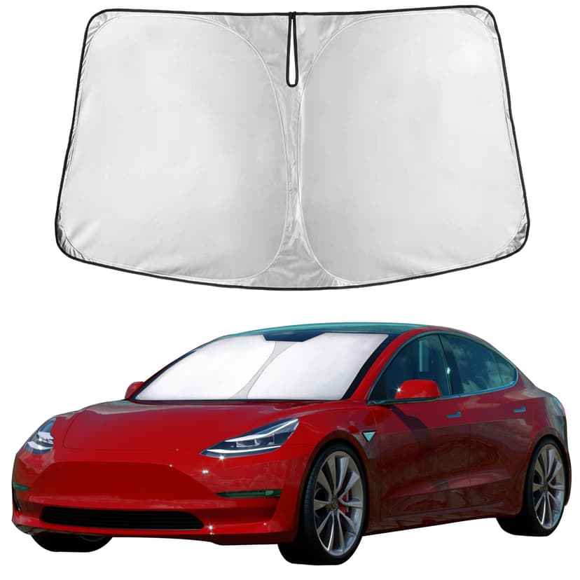 EcoNour Windshield Sun Shade Compatible for Tesla Model 3 & Model Y Juniper 2017-2024 2025 2026, Sun Visor for EV Front Window Sunshade, Foldable Heat & UV Protector, Car Accessories