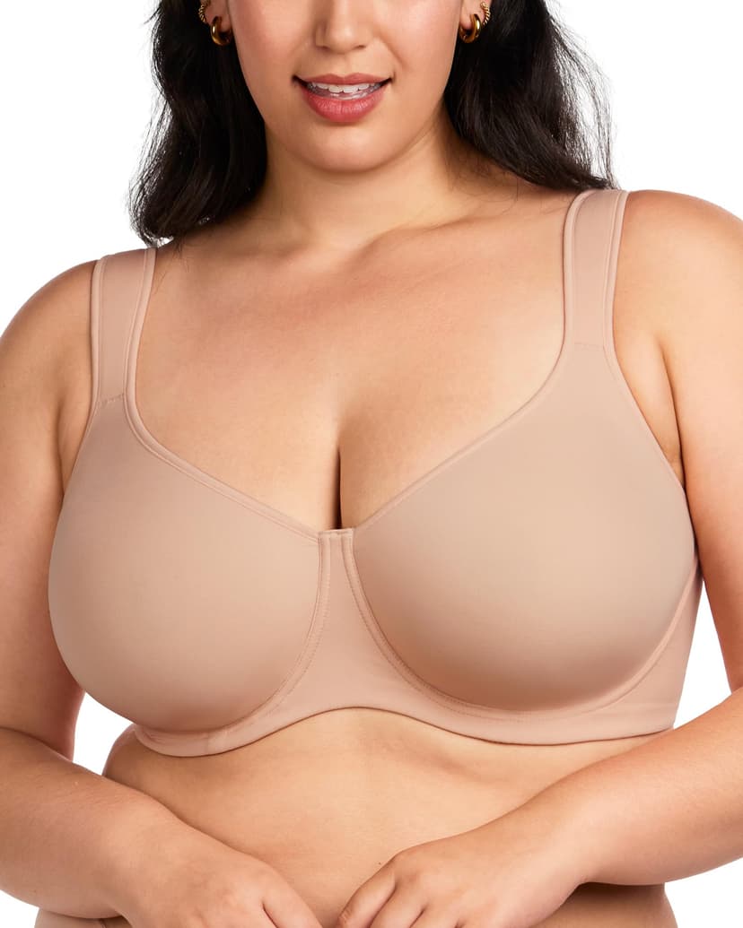 HSIA Minimizer Bras for Women, Full Coverage Underwire T-Shirt Bra, Joan | Plus-size fit, seamless unlined cups, stretch fabric, U-shaped back smoothing, wide cushioned adjustable straps