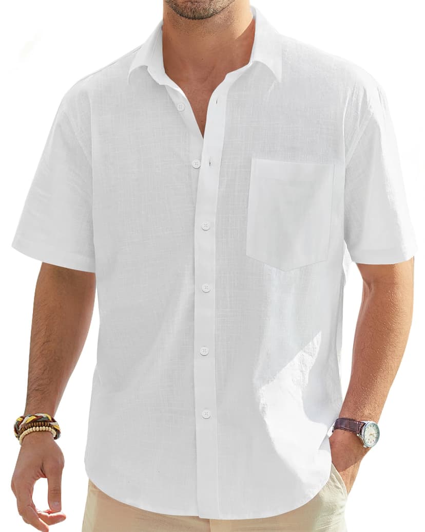 J.VER Men's Linen Short Sleeve Shirts Cotton Casual Lightweight Button Down Shirt Beach Vacation Summer Tops with Pocket