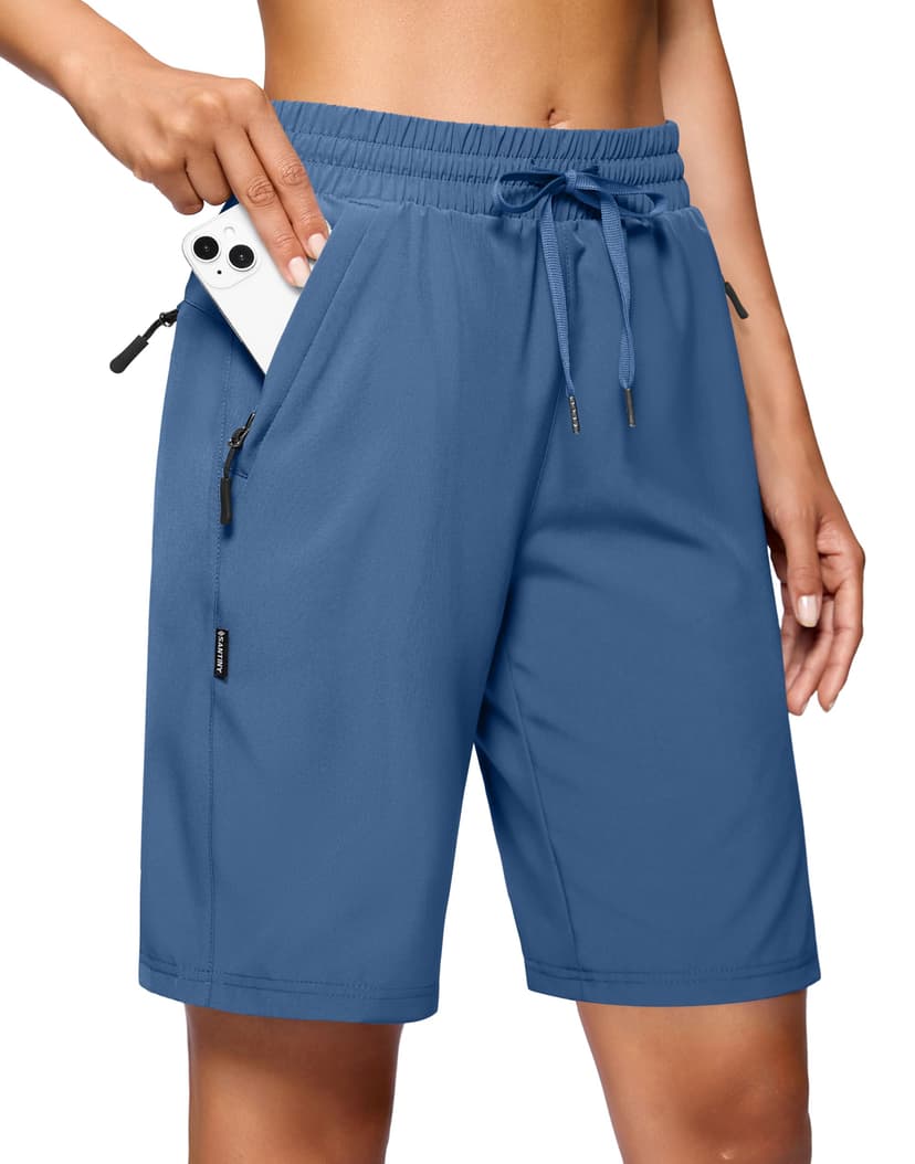 SANTINY Women's 7''/ 9'' Hiking Shorts with 3 Zipper Pockets Lightweight Quick Dry Long Athletic Golf Shorts for Women Casual