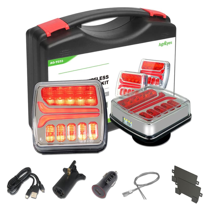 Agrieyes Wireless Trailer Lights, Magnetic Tow Tail Light Kit (T033) | 2 Mounting Options | 30s Magnetic Mount | 100ft Stable Range | USB-C 9H Runtime | IP67 Waterproof | Cross-State Towing