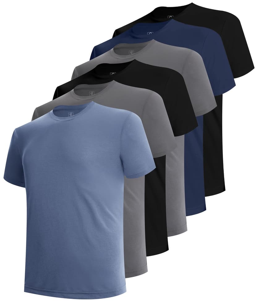 BAMBOO COOL Men's Undershirts Moisture Wicking Crewneck T Shirts 6 Pack | Breathable Stretch Soft Tees for Men, Soft & Durable, Comfortable Fit, Cooler, Casual Wear, Multiple Colors, Lightweight, Gym