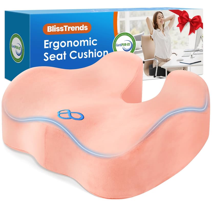 BlissTrends Seat Cushion,Thick Memory Foam Cushions for Office Chair, Car Seat, Airplane, Relieving Pressure Tailbone Sciatica Back Pain for Long Sitting Office Workers, Car Drivers 4.7in Thick Pink