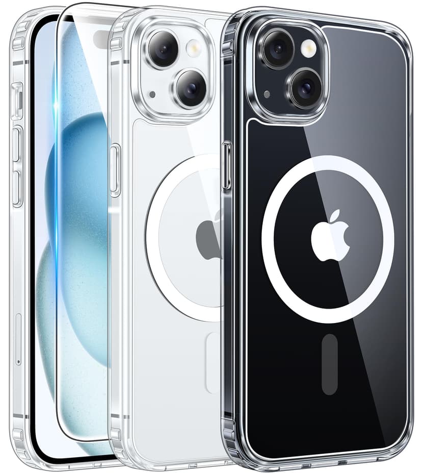 FNTCASE for iPhone 15/14/13 Case Compatible with Magsafe Clear Phonecase | Screen Protector, Military Grade Drop Protection, Slim Magnetic Phone Cases, Shockproof Bumper, Transparent Cell Cover