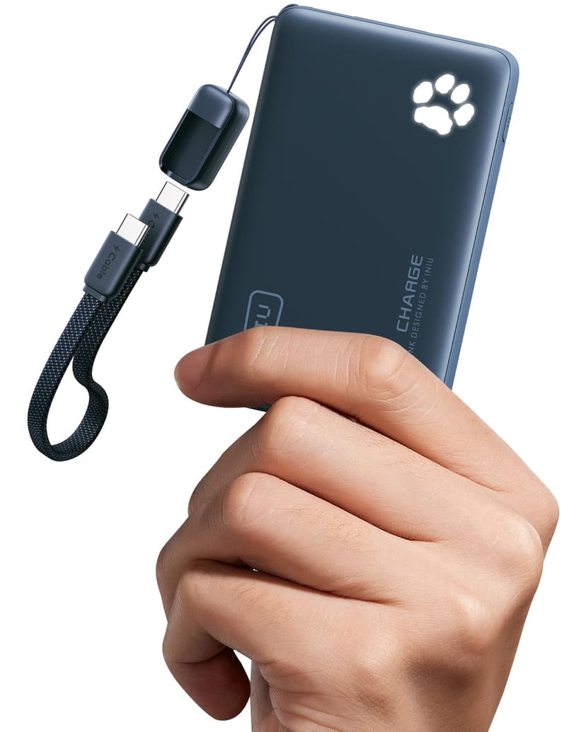 INIU 10000mAh 45W Fast Charging Portable Charger, Smaller Travel Power Bank | Flight-Safe, Detachable USB C Cable, Travel Essential, External Battery Phone Pack for iPhone 17 Samsung S26 iPad etc, Blu