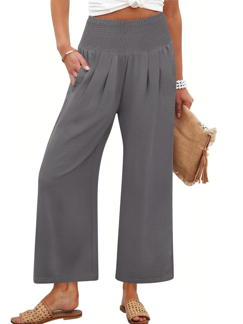 ANRABESS Womens Wide Leg Palazzo Pants with Pockets | Lightweight Breathable High Waisted Pants, Beach Vacation Flowy, Lounge & Casual Summer Trousers