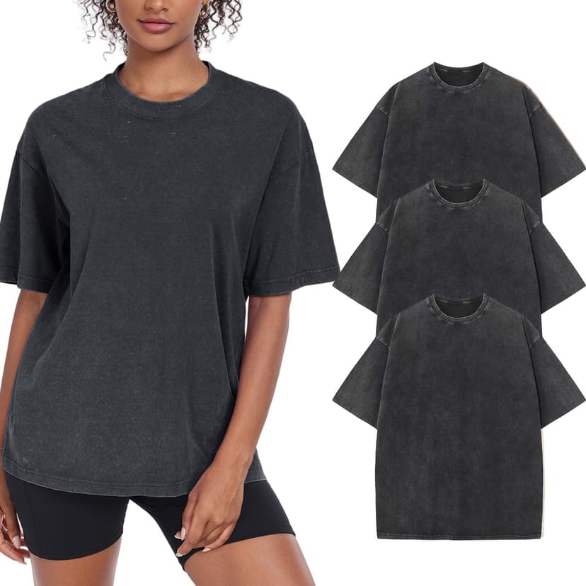 SnowElve Womens Washed Vintage Oversized T-Shirt Baggy Workout Tops Short Sleeve Cotton Tshirts Streetwear Boyfriend Tee