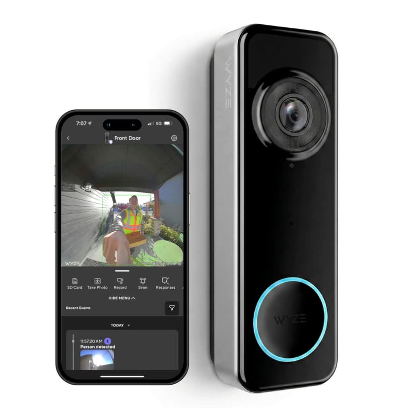 Wyze Battery Video Doorbell Wireless Camera, 1536x1536 HD+ with Color Night Vision, 2-Way Audio, 1:1 Head-to-Toe View, Person/Vehicle/Package Monitor, Wire-Free/Wired Option, 1 Minute Easy Setup