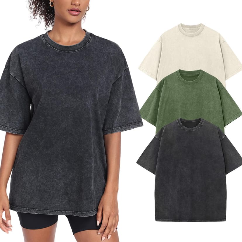 SnowElve Womens Washed Vintage Oversized T-Shirt Baggy Workout Tops Short Sleeve Cotton Tshirts Streetwear Boyfriend Tee