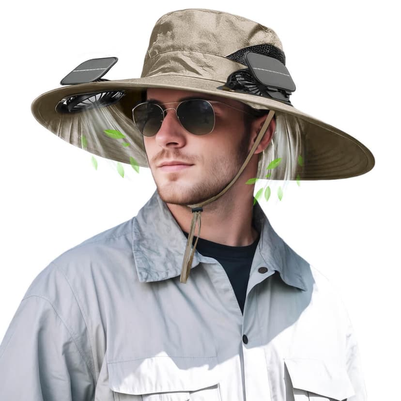 Solar Powered Fan Hat for Men Women Wide Brim Hat with 2 Fans UPF 50+ Outdoor Fishing Beach Sun Hat
