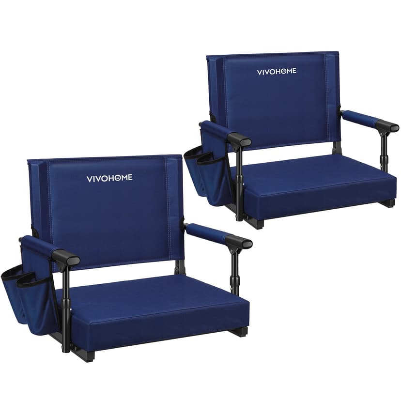 VIVOHOME Stadium Seats with Back Support, Bleacher Chair for Sports Events | Foldable, Easy To Carry, Adjustable Length Shoulder Strap, Two Cup Holders, Armrest, Anti-slip Bottom, Weight Capacity 350