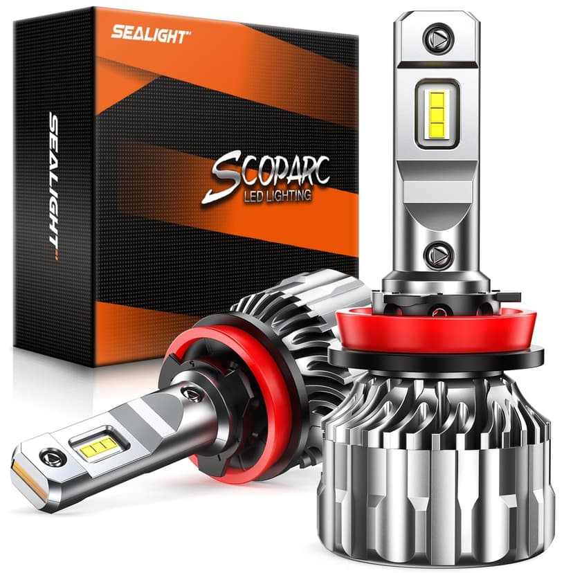 SEALIGHT H11/H9/H8 Bulbs, 70000LM 800% Super Brighter 6500K Cool White H11 Fog Bulbs with 15000 RPM Cooling Fan, Plug N Play, Pack of 2