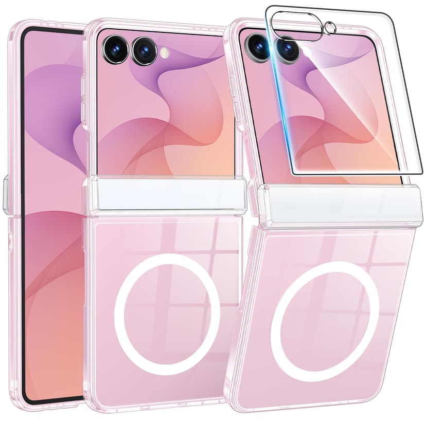 FNTCASE for Samsung-Galaxy Z Flip 8 Clear Case with Hinge Protection | Compatible with Magsafe, Screen Protector, Anti Yellowing, Military Grade Drop Shockproof Protective, Transparent Phone Case