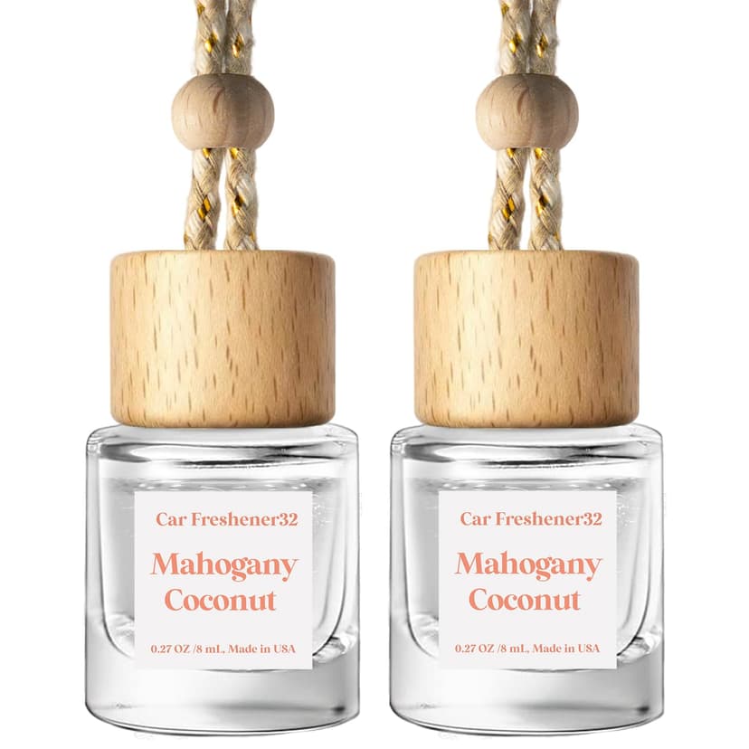C Classy Hanging Car Air Freshener 2 Pack, Mahogany Coconut Essential Oil Diffuser, Long-Lasting Fragrance, Cute Glass Bottle Car Accessories for Women & Men, Made in USA