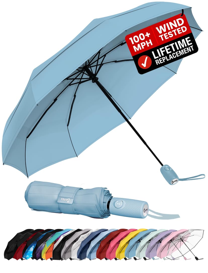 Repel Windproof Travel Umbrella - Compact & Withstands Winds up to 100MPH , Strongest Premium Auto Folding Umbrella for Rain and Sun - Durable, Light & Portable for Women & Men , Fits Backpack & Cars