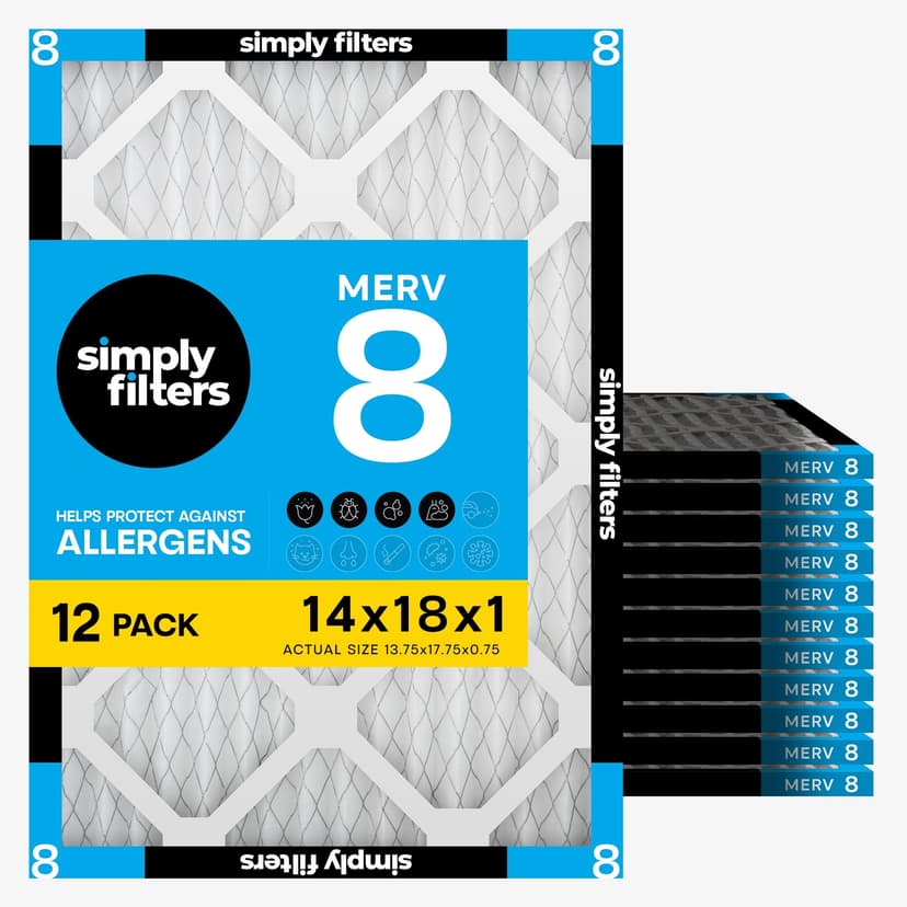 Simply 14x18x1 Air Filter, Merv 8, MPR 600, 12 Pack, Furnace Air Filter for HVAC (Actual Size: 13.75"x17.75"x0.75") DUST, Pet, & Allergy Control