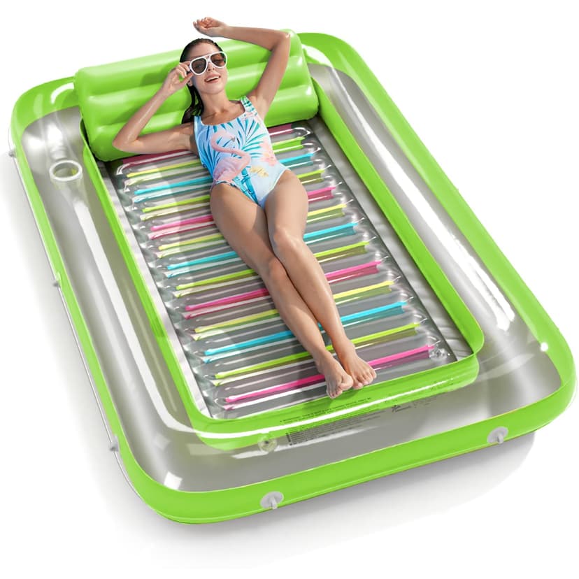 Inflatable Tanning Pool Lounger Float - Jasonwell 4 in 1 Sun Tan Tub Sunbathing Pool Lounge Raft Floatie Toys Water Filled Tanning Bed Mat Pad for Adult Blow Up Kiddie Pools Kids Ball Pit (LG,L)