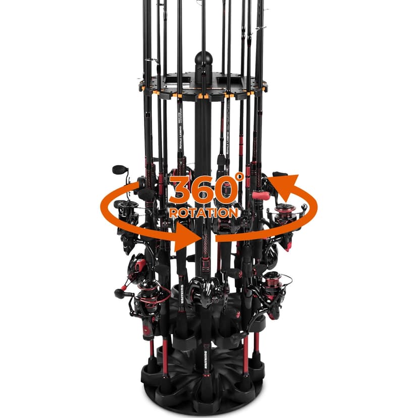 KastKing V16 Rotating Fishing Rod Holder for Garage, Floor Rack Holds Up to 16 Rods & Combos, Space-Saving Pole Organizer with Foam, Durable ABS, Fishing Gear Storage Gift for Men
