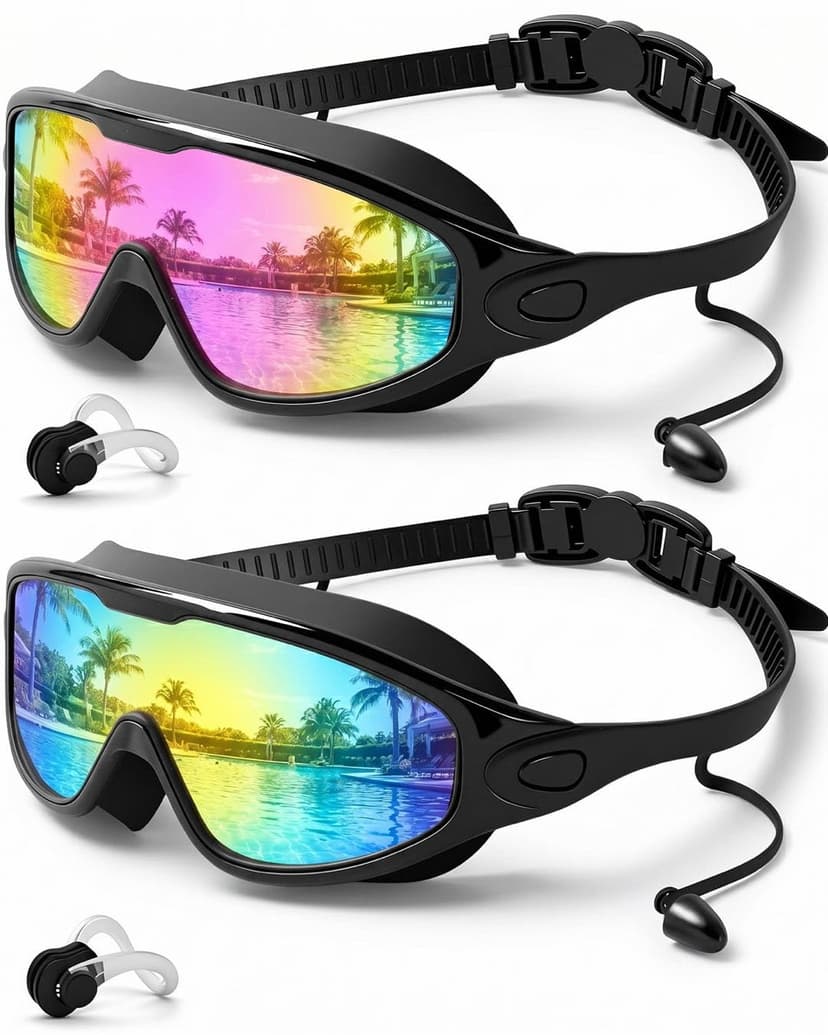 Rantizon Swim Goggles 2 Pack, Wide View Anti Fog&UV Swimming Goggles for Audlt, No Leaking Swim Glasses for Men Women Kids